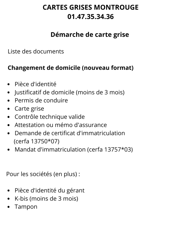 Démarche de carte grise : Changement de domicile ( nouveau format )