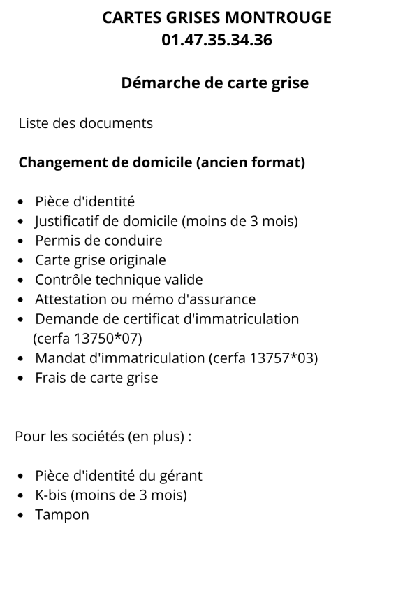 Démarche de carte grise : Changement de domicile ( ancien format )