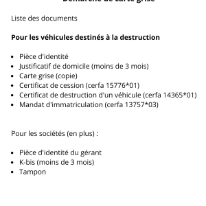 Démarche pour Véhicules Destinés a la destruction