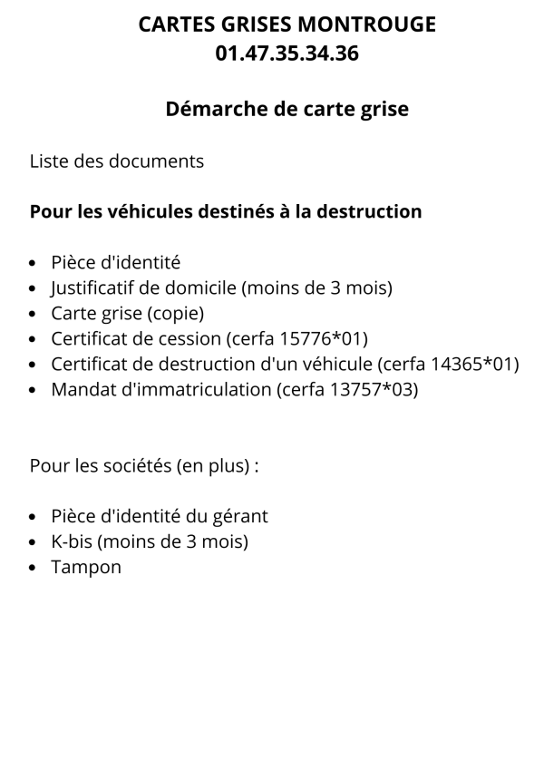Démarche pour Véhicules Destinés a la destruction