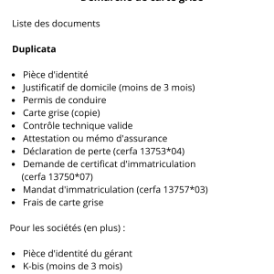 Démarche de carte de grise : Duplicata