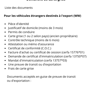 Démarche de carte grise : Véhicules étrangers ( destinés à l'export )