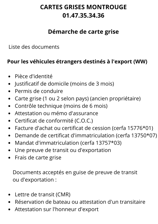 Démarche de carte grise : Véhicules étrangers ( destinés à l'export )