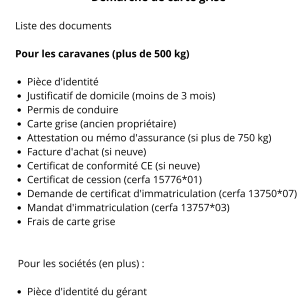 Démarche de carte de grise : Caravanes de plus de 500 kg