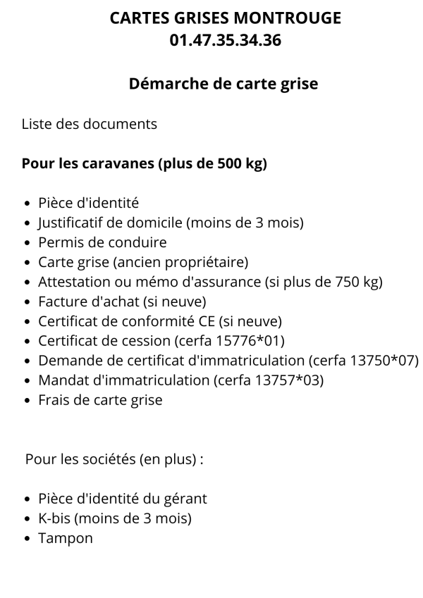 Démarche de carte de grise : Caravanes de plus de 500 kg