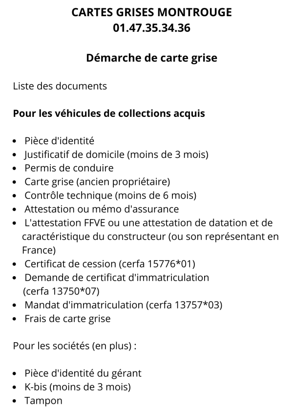 Démarche de carte grise : Véhicules collection acquis