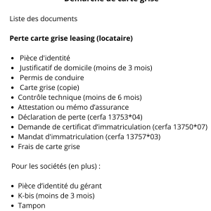 Démarche perte carte grise leasing "locataire"