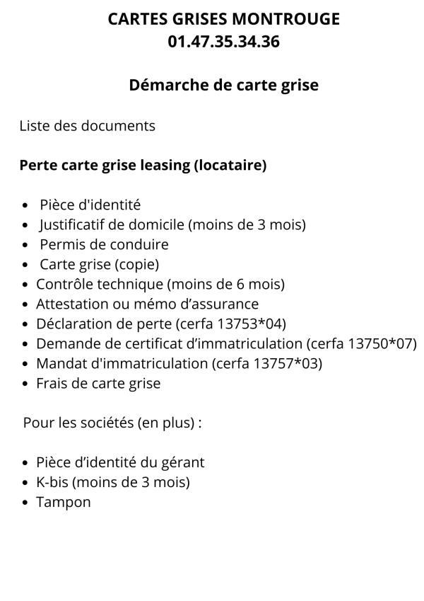 Démarche perte carte grise leasing "locataire"