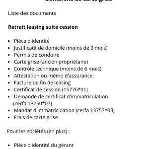 Démarche de carte de grise : Retrait leasing suite cession