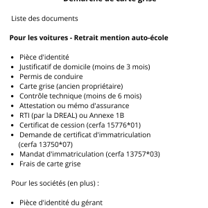 Démarche de carte de grise : Retrait mention auto-école