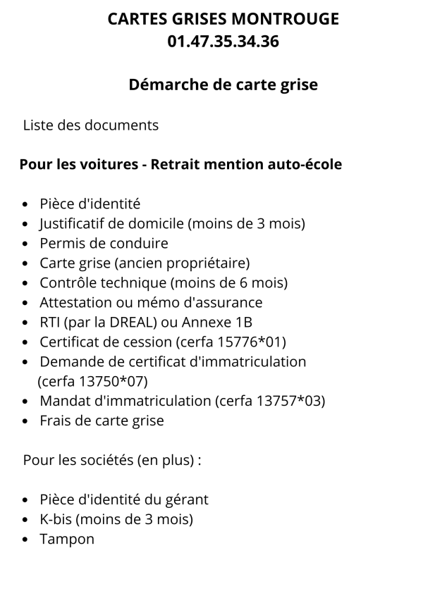 Démarche de carte de grise : Retrait mention auto-école