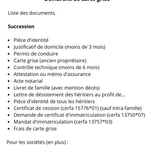 Démarche de carte de grise : Succession