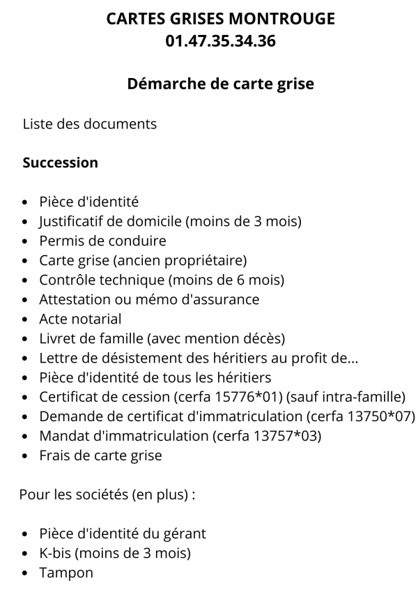 Démarche de carte de grise : Succession