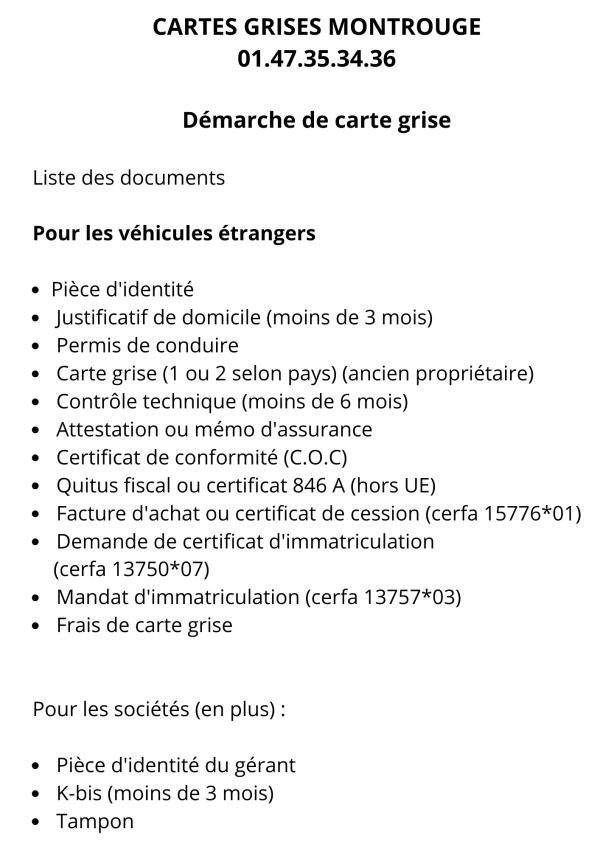 Démarche de carte de grise : Véhicules étrangers ( destinés à l'export )