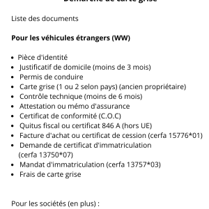 Démarche de carte grise : Véhicules étrangers ( certificat WW )