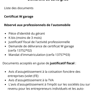 Certificat W garage "réservé aux professionnels de l'automobile"